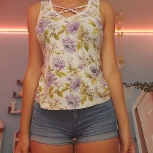 Floral American eagle crisscross tank top